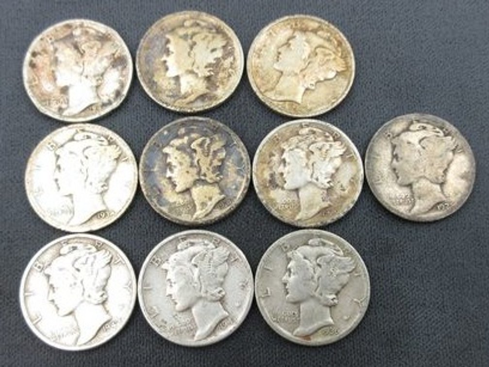 (10) Silver Mercury dimes