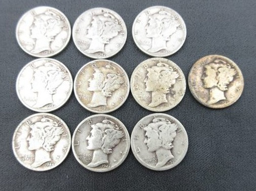 (10) Silver Mercury dimes