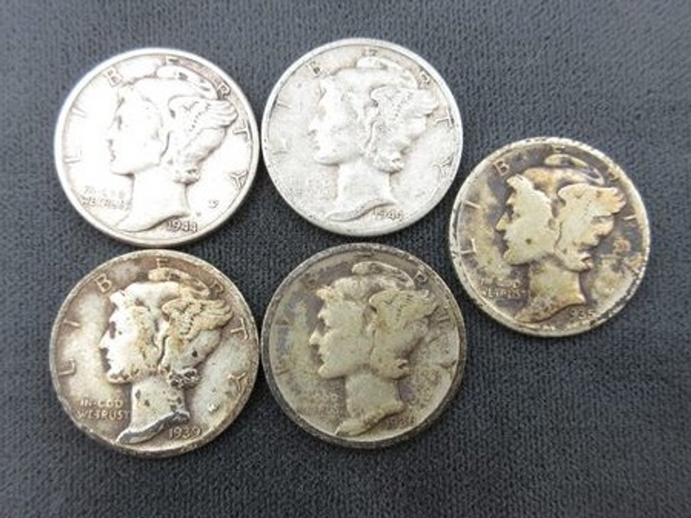 (5) Silver Mercury dimes