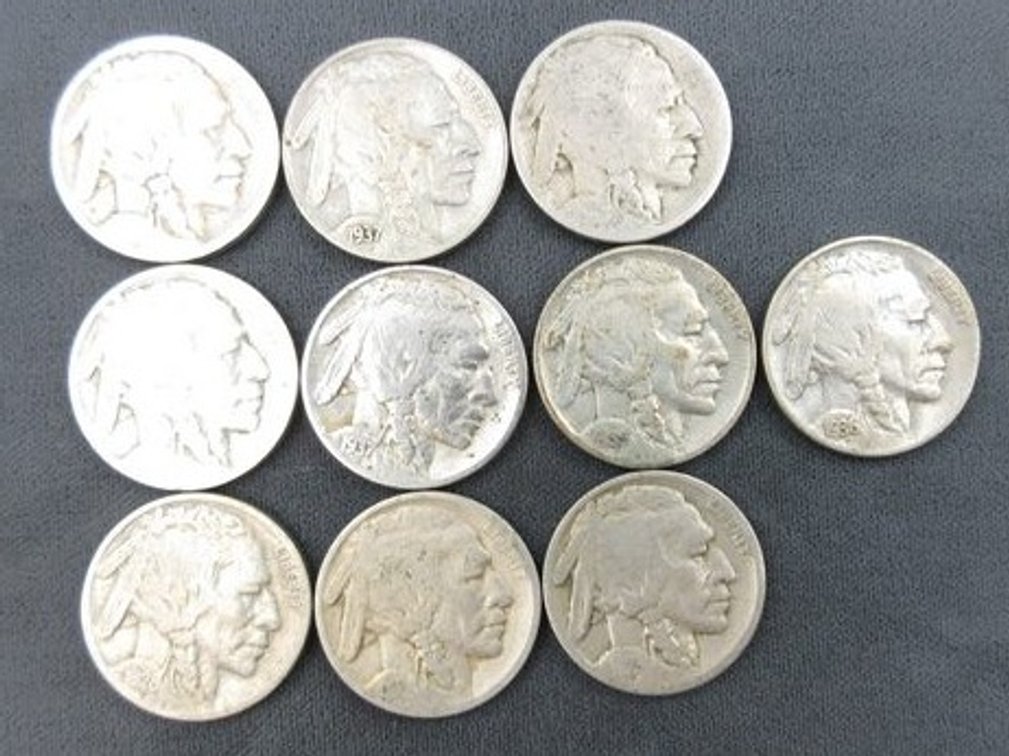 (10) Indian Head Buffalo nickels