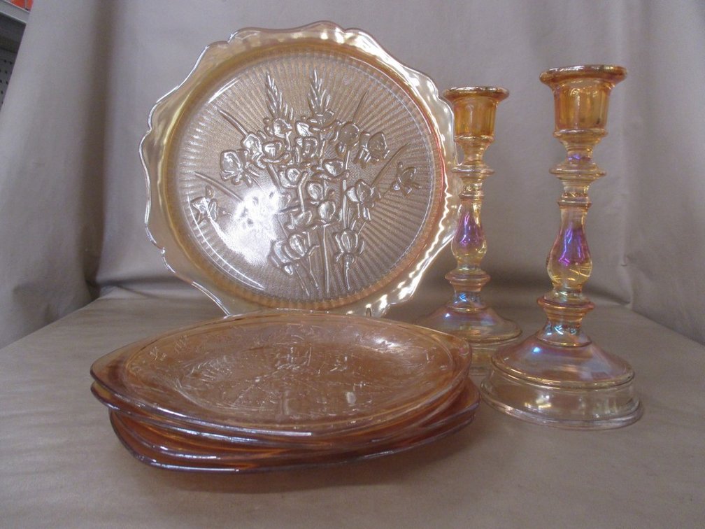 Group of topaz Carnival Glass