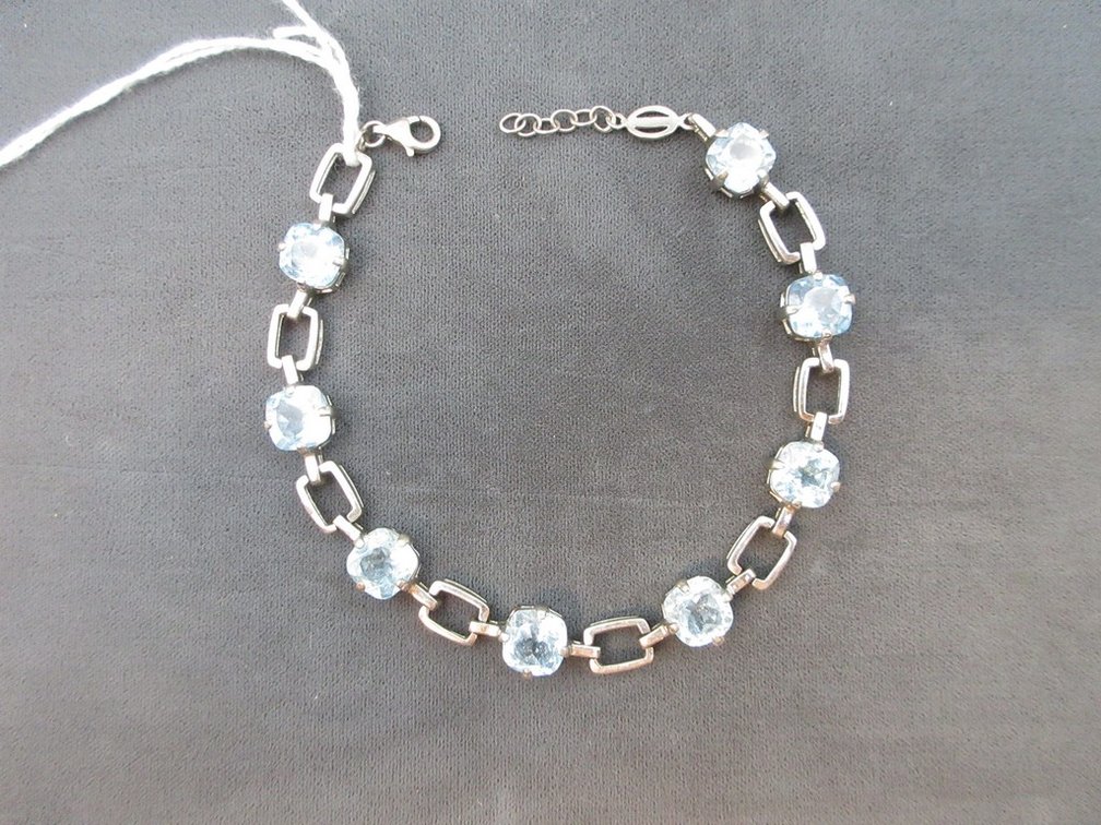 .925 Sterling blue topaz cushion-cut bracelet