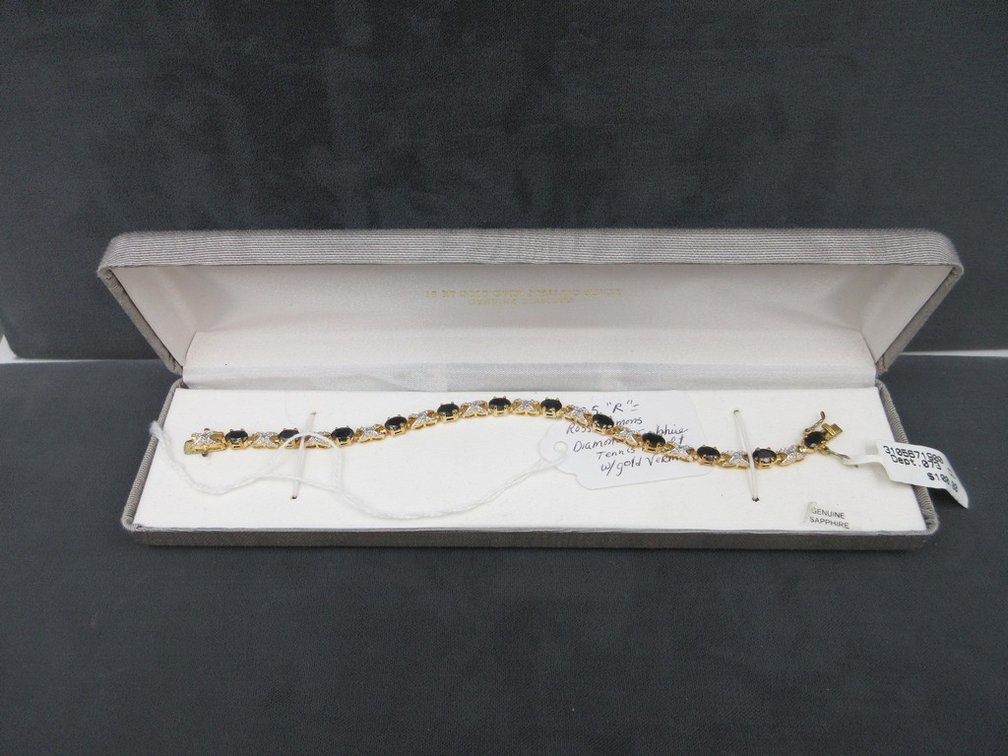 Ross Simons .925 gold tone diamond and sapphire tennis bracelet