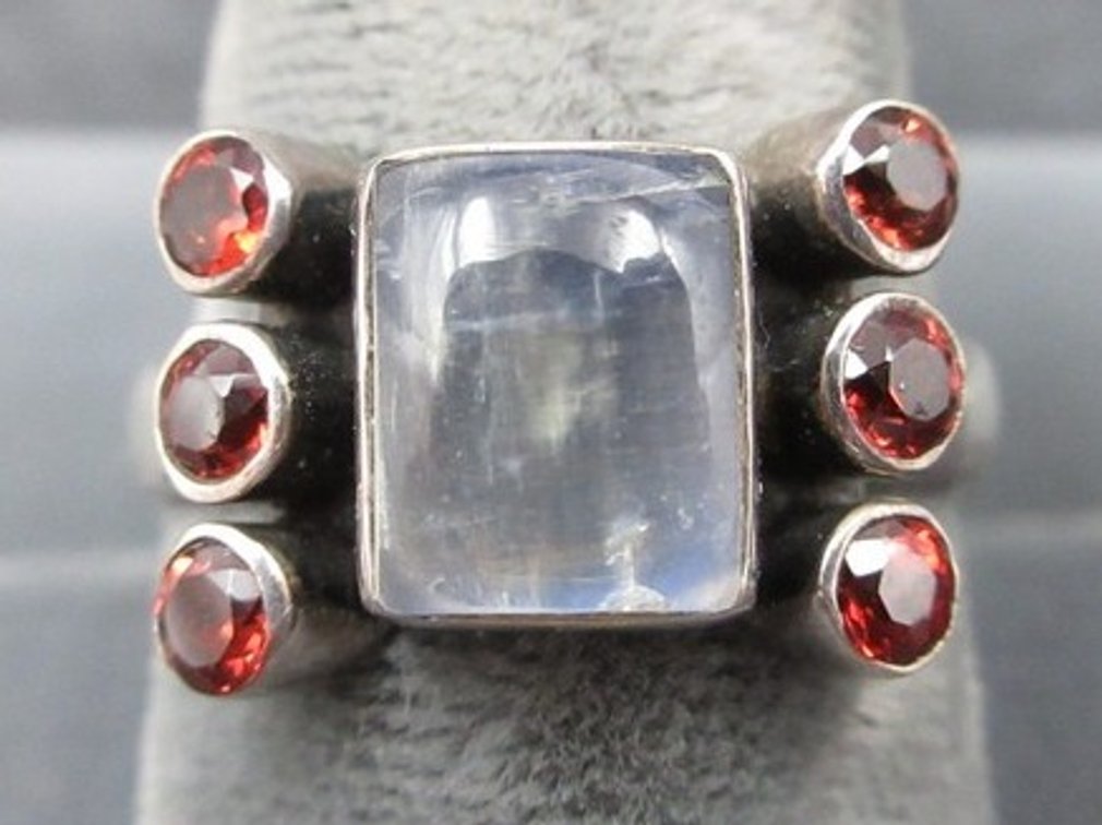 Nicky Butler sterling with moonstone and garnet ring