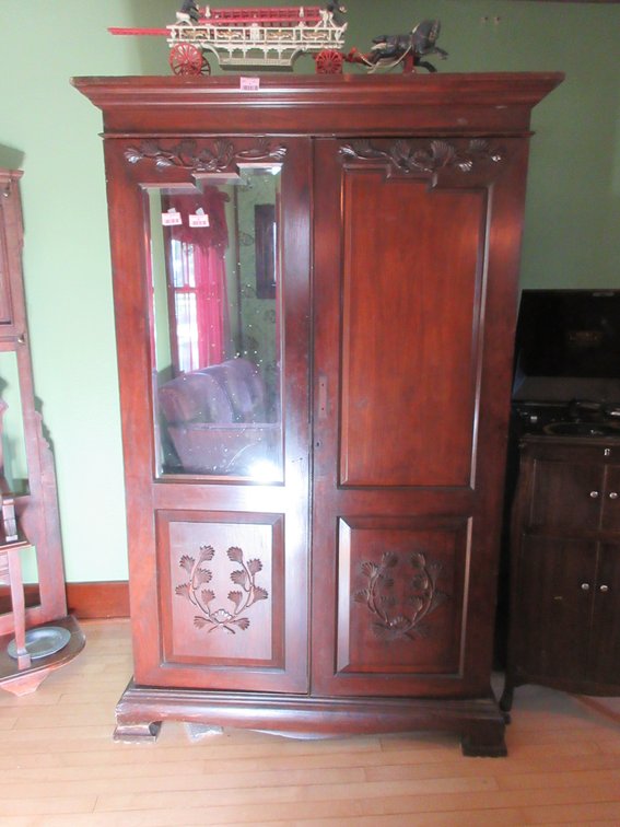 Antique armoire cabinet with (1) beveled edge mirror door