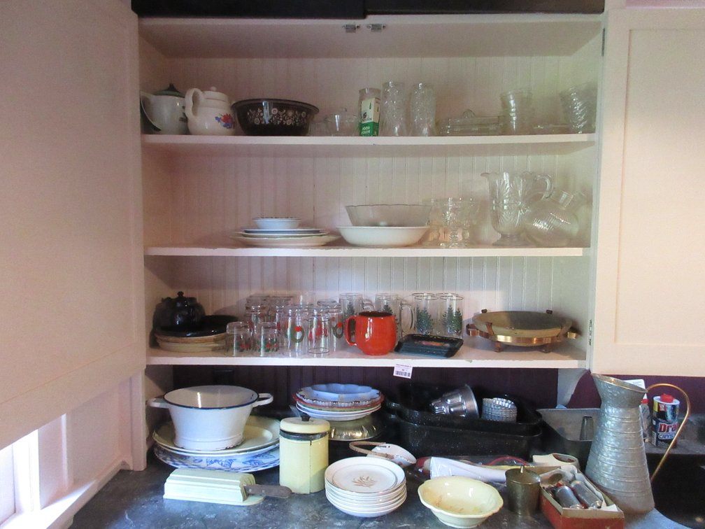 Group on counter and contents of (3) shelves