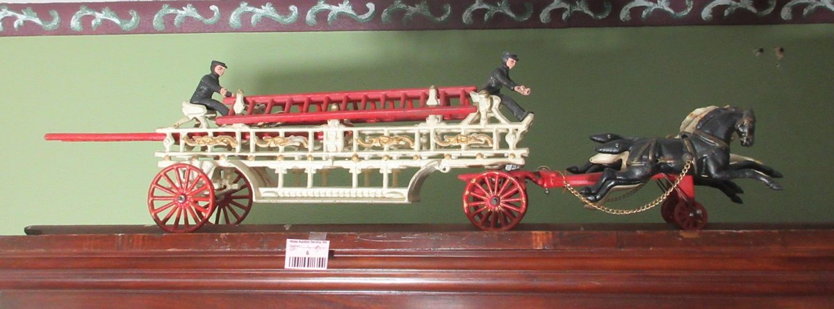 Cast iron reproduction horse fire wagon with ladders