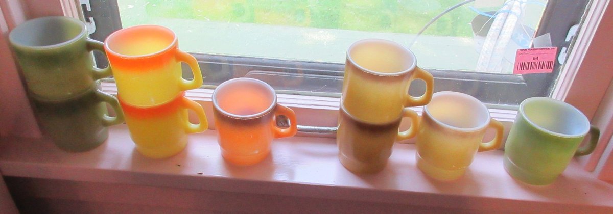 (9) Vintage Fire King color tone mugs