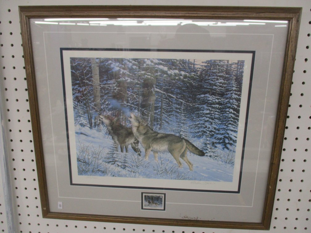 Signed and numbered Michael Sieve print with stamp in frame