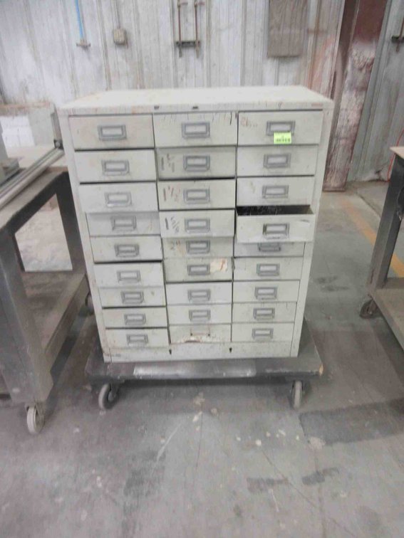 27-Drawer metal hardware cabinet on 4-wheel cart