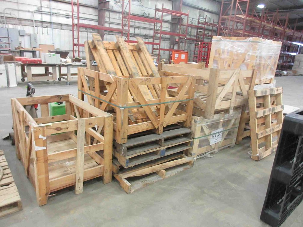 Group of wood pallets and crates