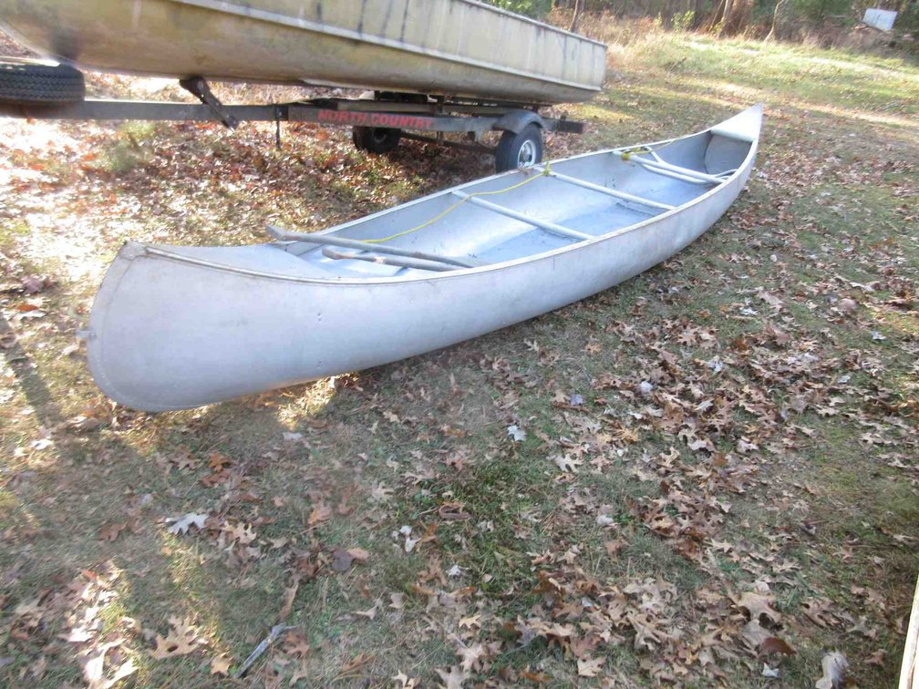 Grumman aluminum canoe with paddles