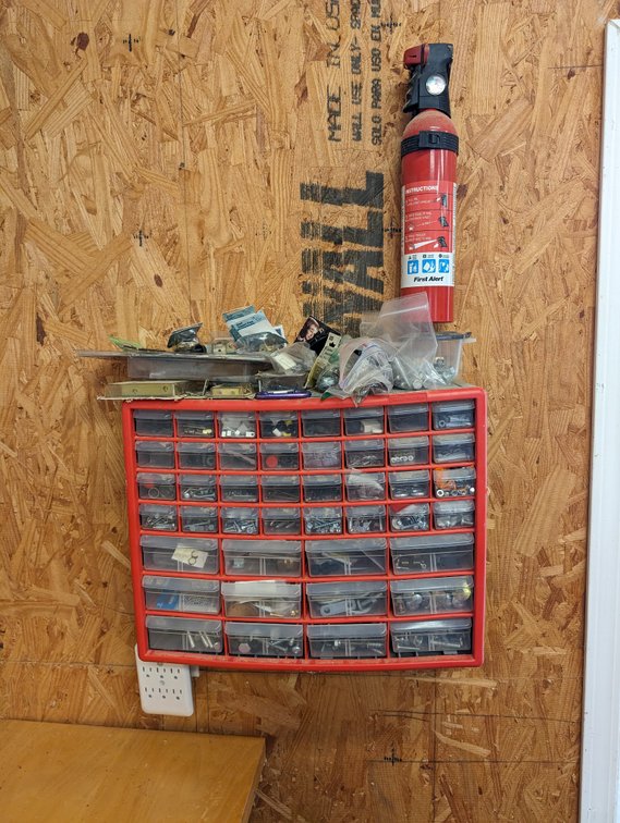 (2) Bolt Bins and Fire Extinguisher 