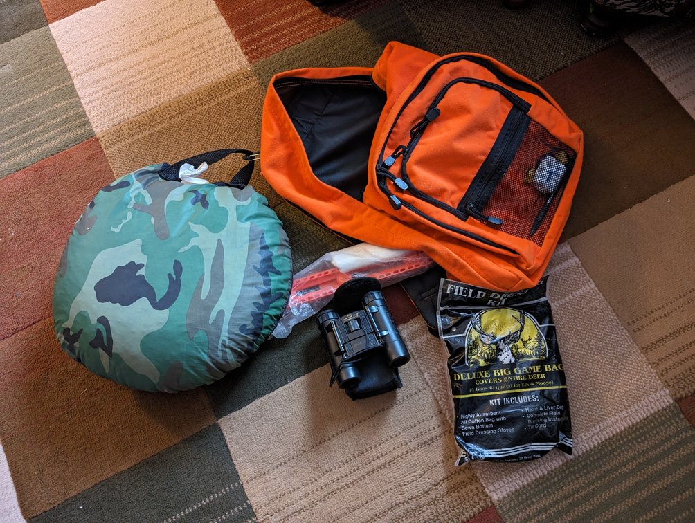 Hunting Bag with Cushion and Contents 