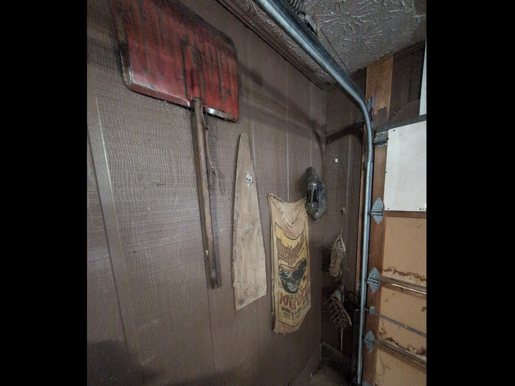 Vintage snow shoes, vintage skates, snow shovel 