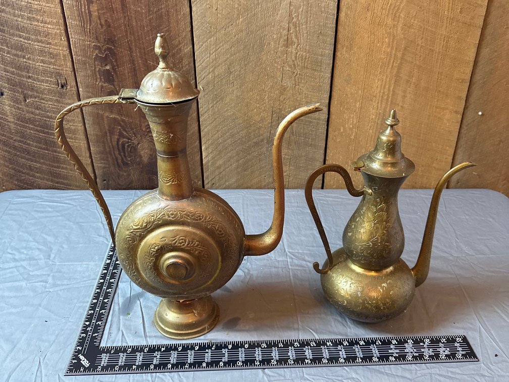 Vintage Indonesian Brass Engraved Teapots