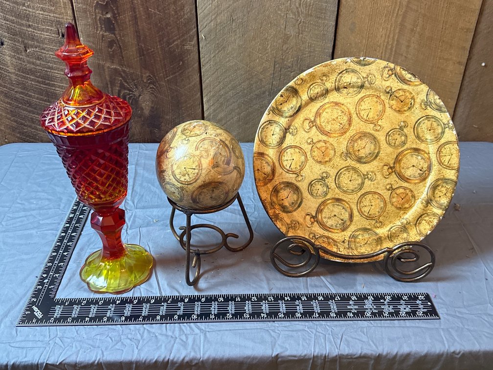 Vintage Amberina Glass Jar and other Decor