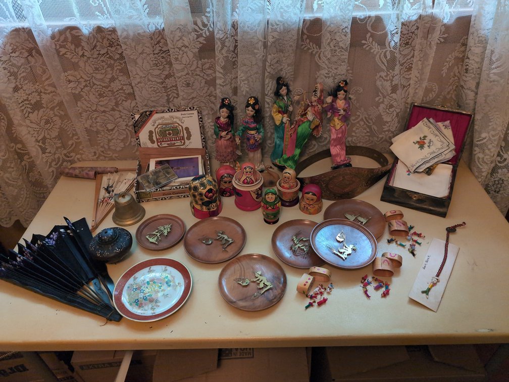 Japanese wooden drink saucers and dolls