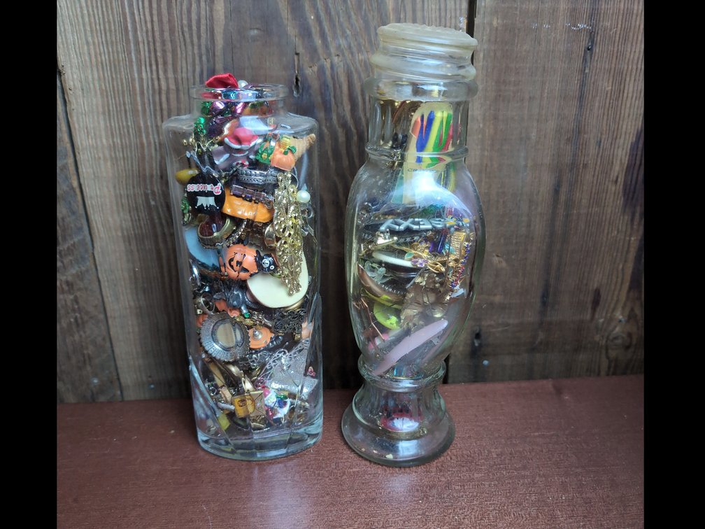 2 mystery jars of vintage jewelry 