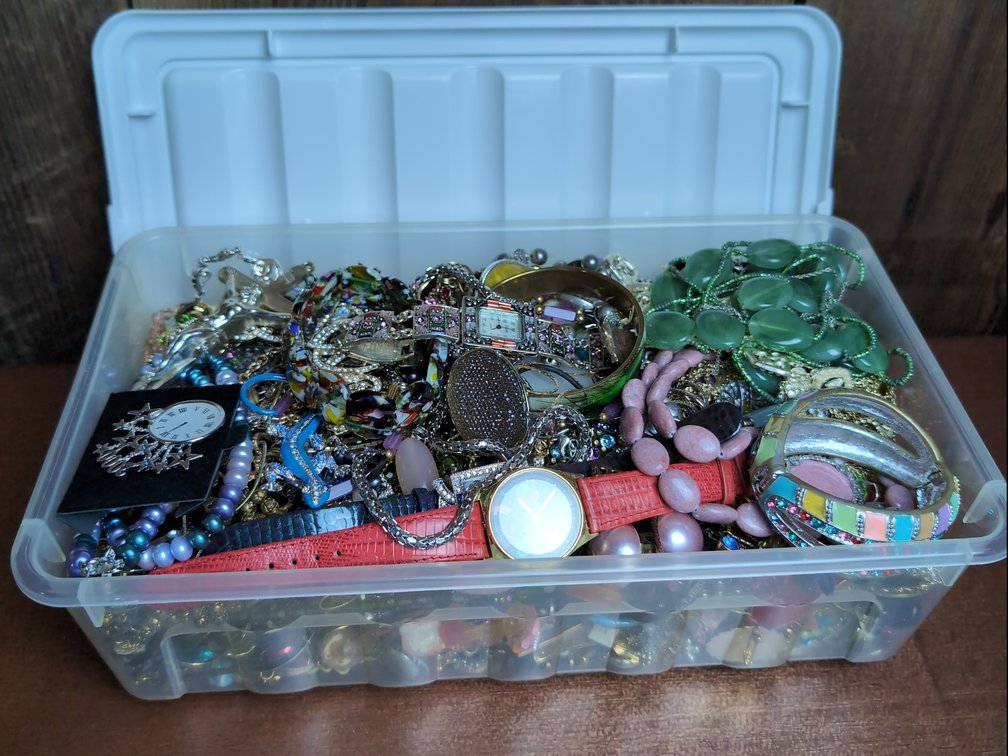 Container of vintage mystery jewelry 