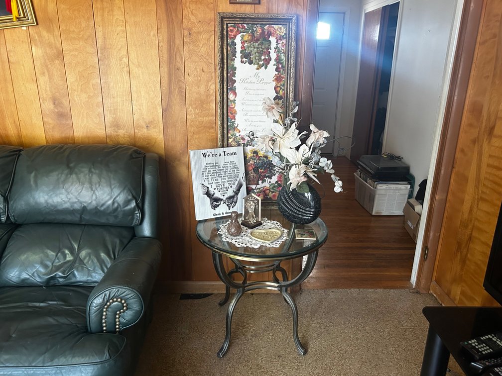 Round Glass Side Table with decorations