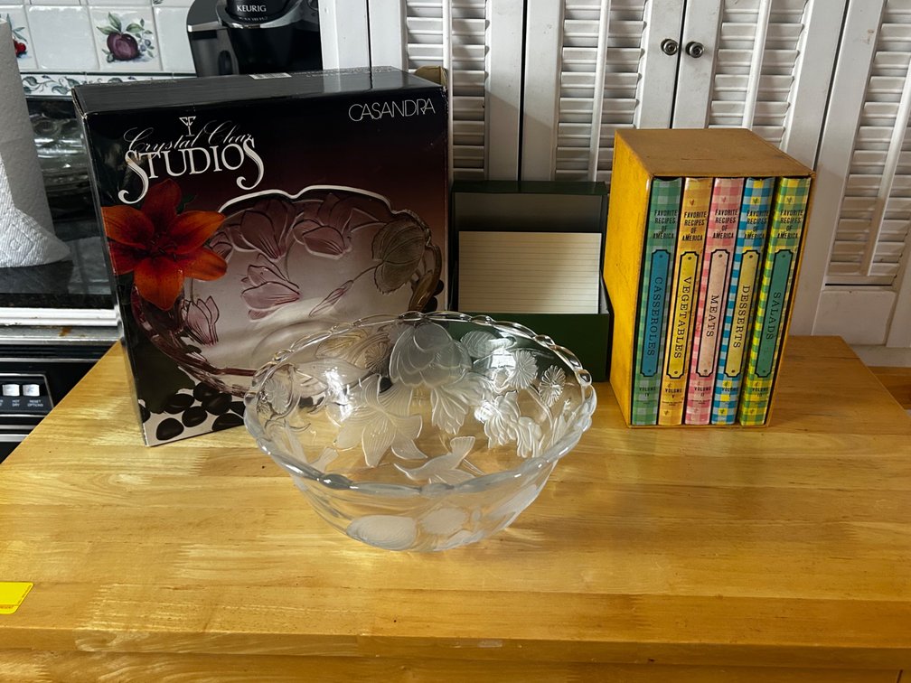 Vintage Cookbook Set with Crystal Clear Serving bowl