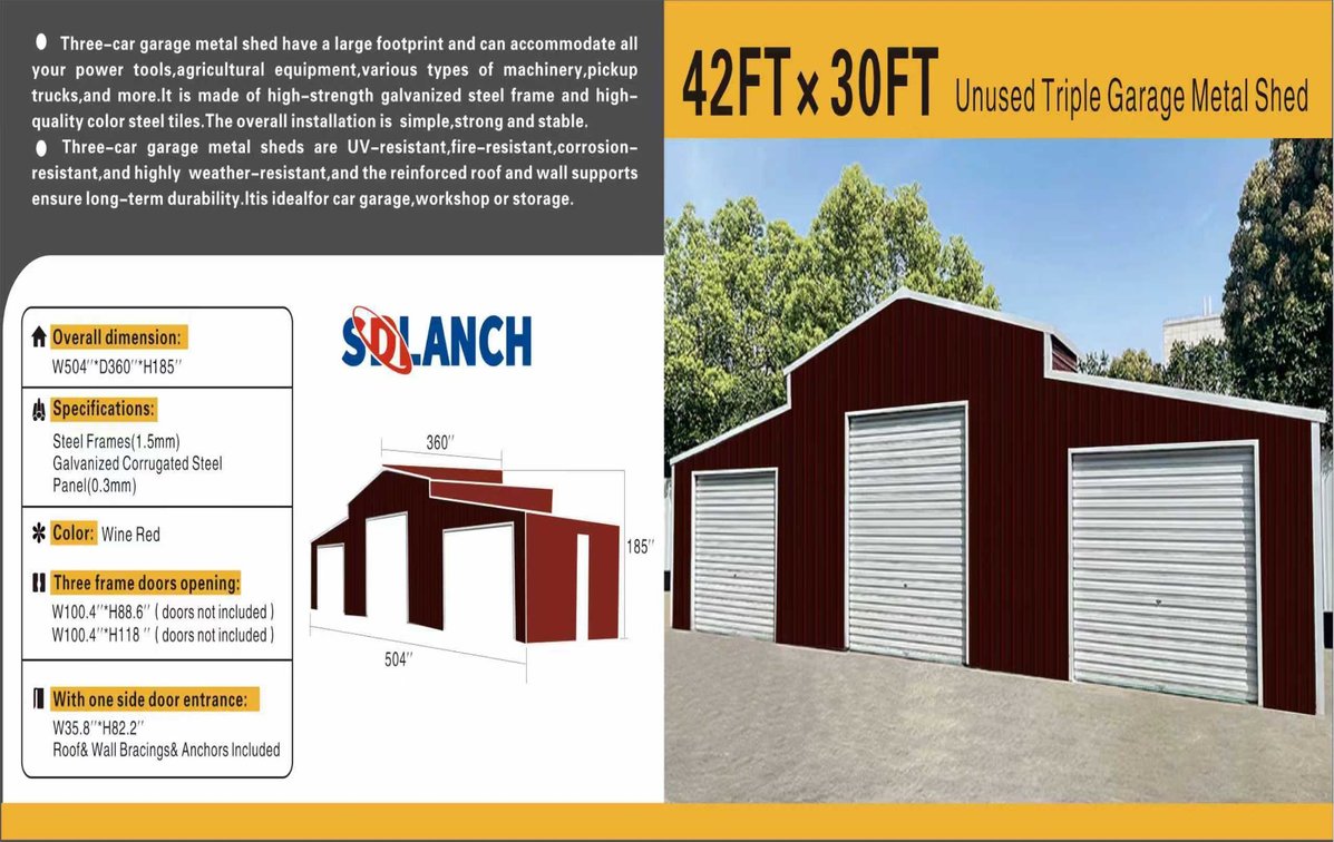 Triple Garage Metal Shed