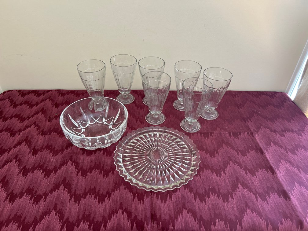 Vintage Diner Malt Shake Pedestal Glasses; Serving Tray; Bowl