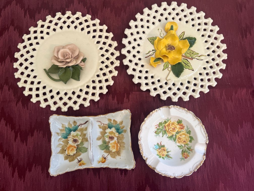 Lattice Rimmed Milk glass plates with floral design