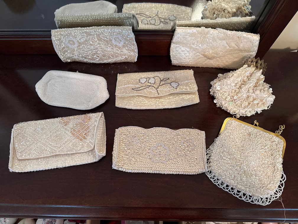 8 Vintage White Beaded Purses