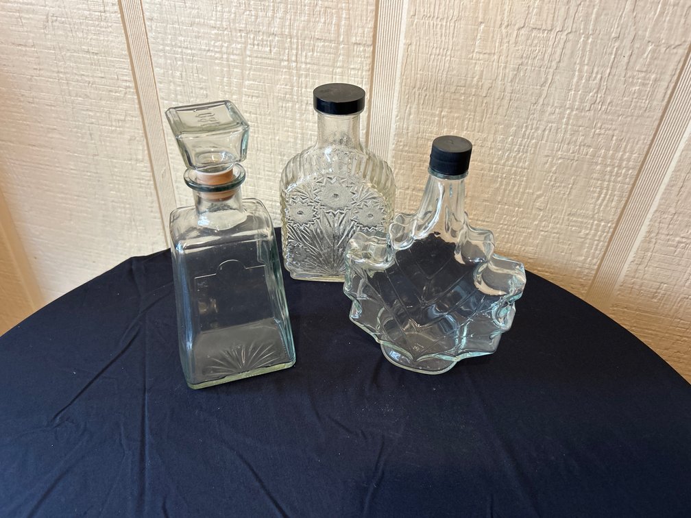 Glass Decanter & 2 Bottles