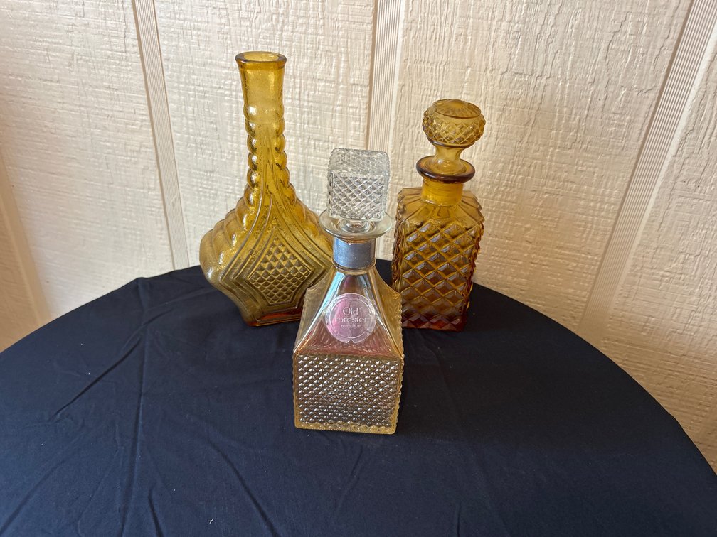 3 Vintage Wheaton Amber glass bottles