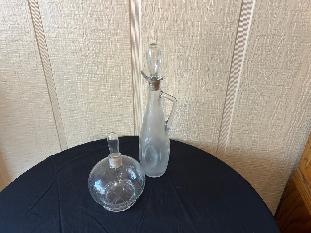 2 Clear Glass Decanters