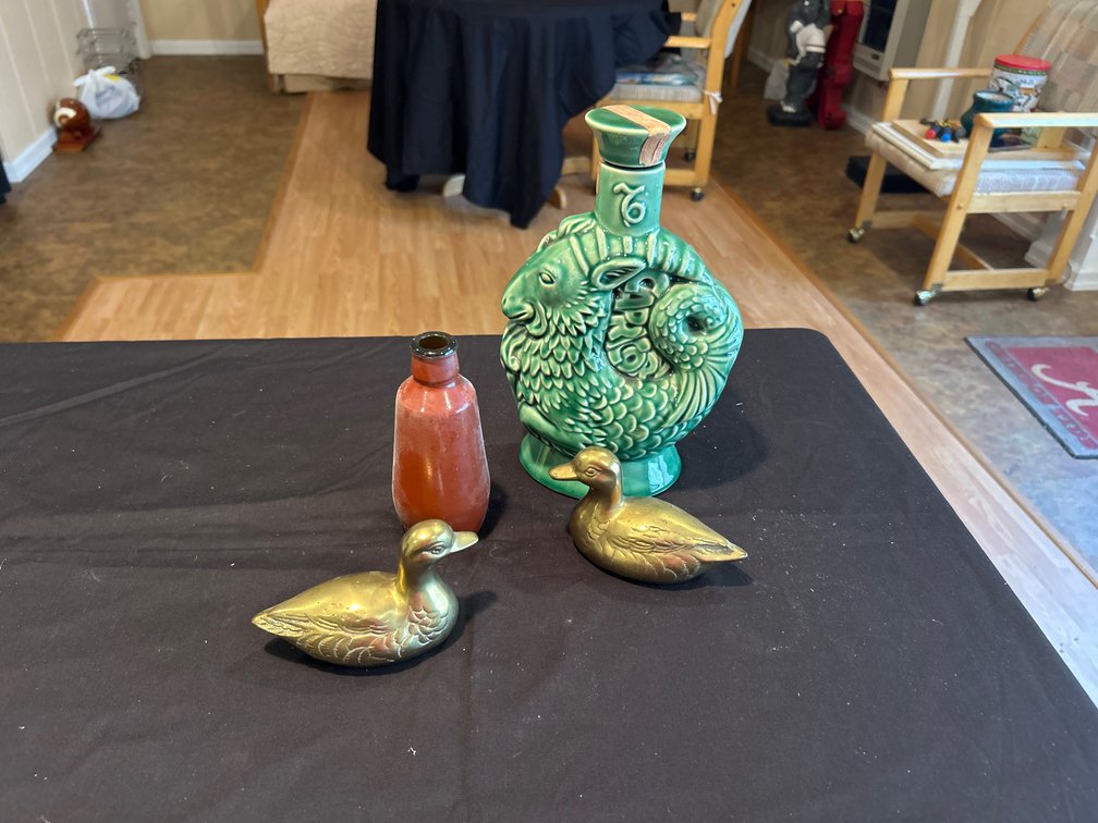 Rare Antique 1970 Zodiac Series Decanter, 2 Duck Figurines