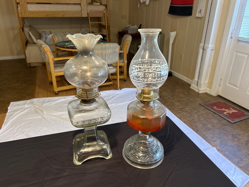 2 Vintage Glass Oil Lamps