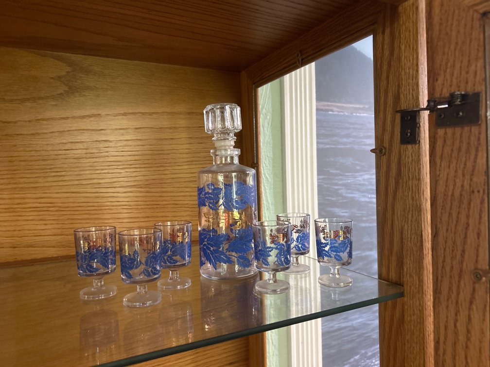 Vintage Cobalt Blue and Gold Decanter Set
