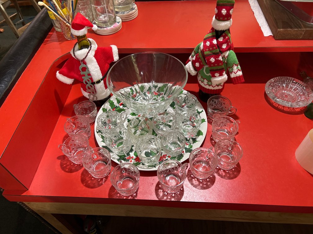Punch Bowl Set with Christmas Decor