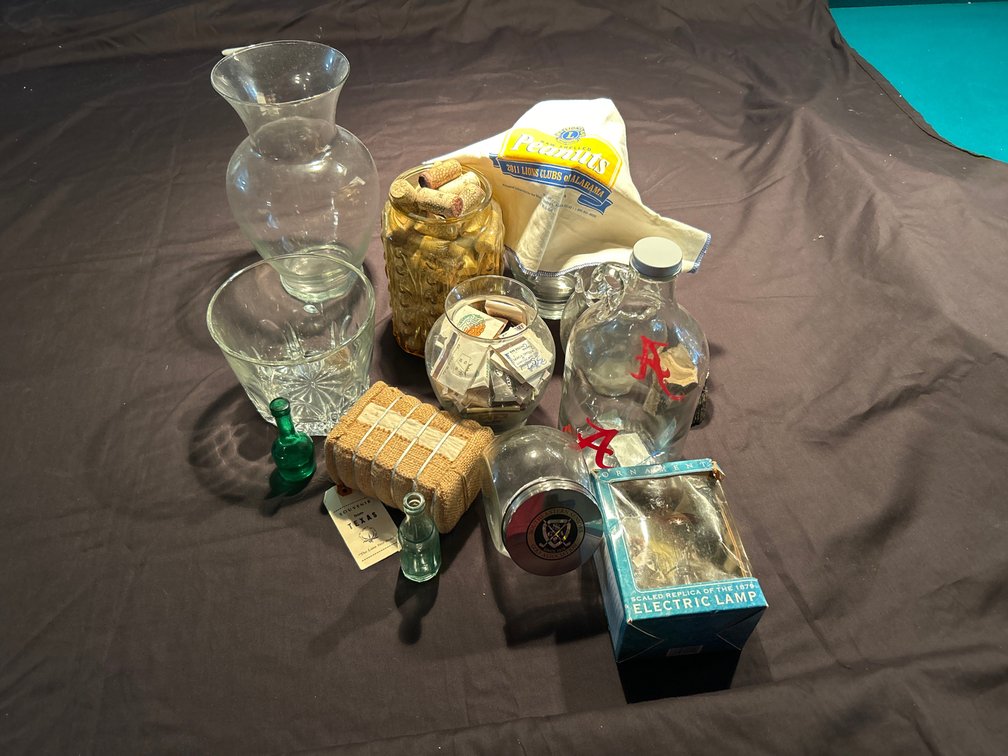 Glass Jug, Matches, Corks, Replica