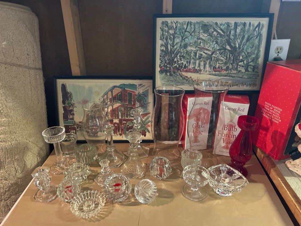 Assortment of Vintage, Mismatched Clear Glass and Crystal Candle Holders, Tea Lights Votives
