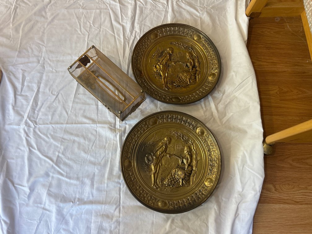 Vintage Embossed Brass Wall Plates - Mess Metal Tissue Box Cover