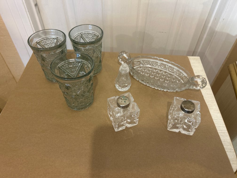 Unique Square Shaped Salt & Pepper Shakers, 3 Cups, Tray
