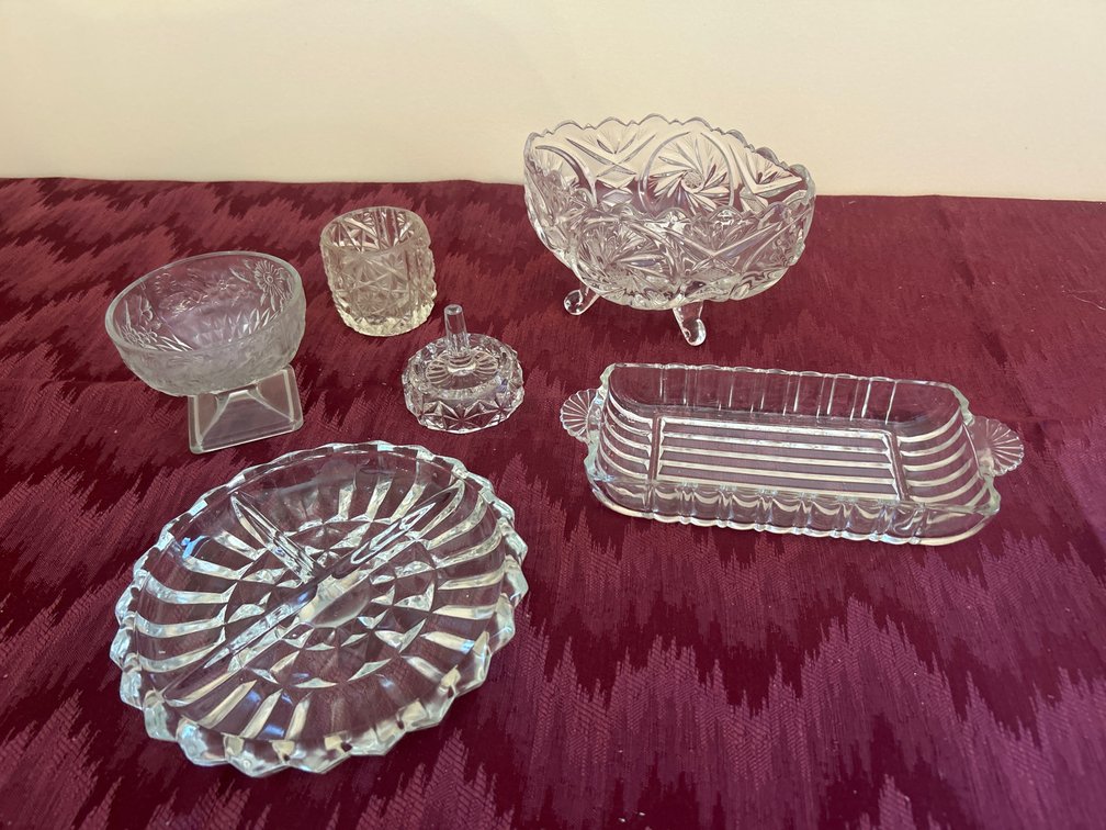Glass footed candy dish; Serving Trays