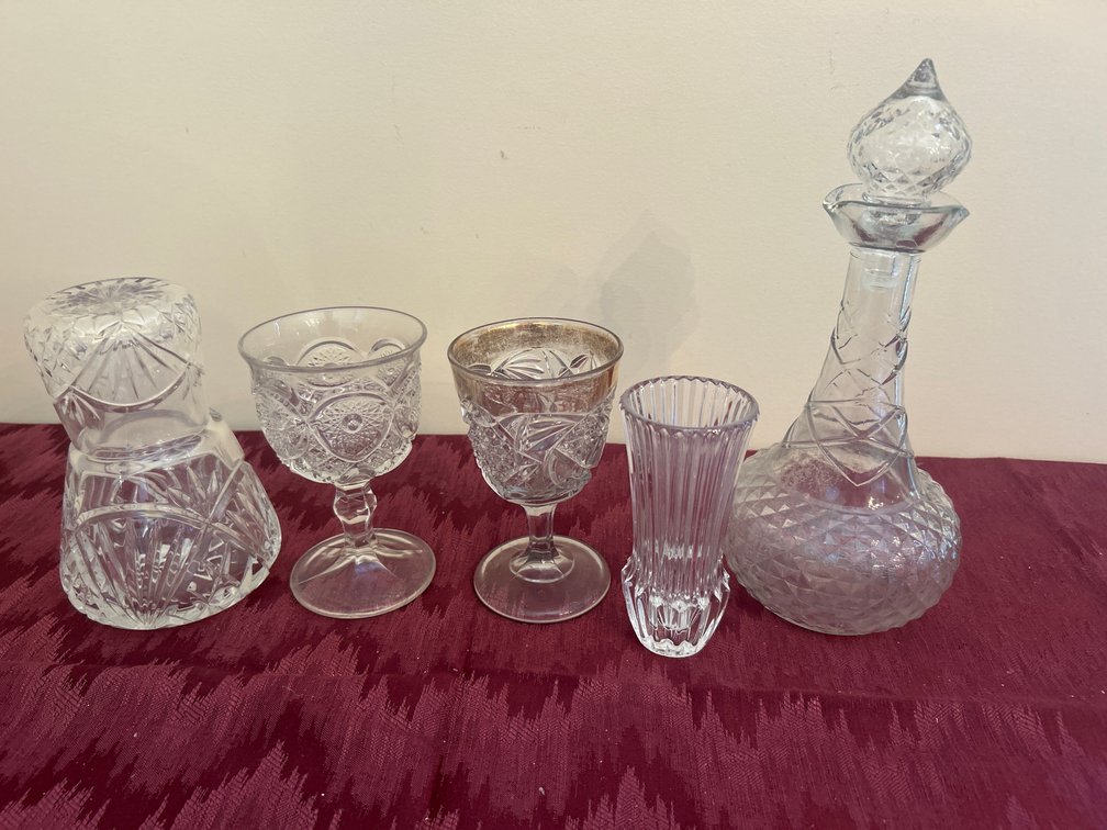 Glass Decanter; Goblets; Vase
