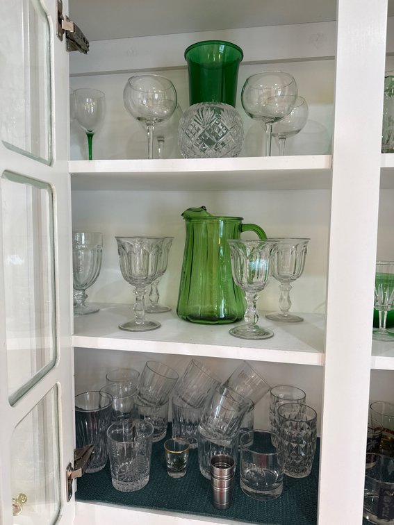 Vintage Green pitcher, glasses, etc