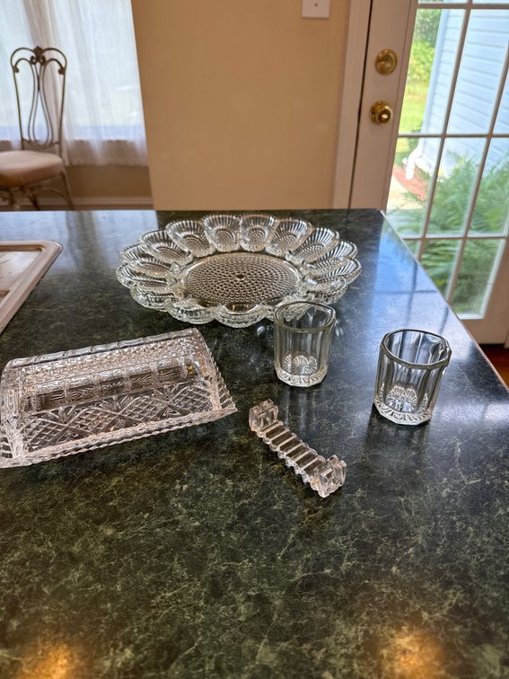 Glass Egg plate, Butter Dish, etc