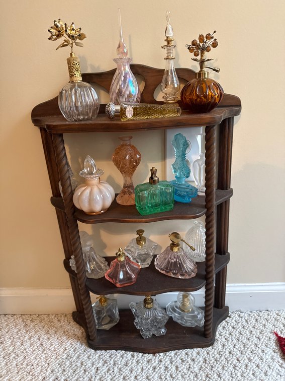 Vintage Perfume Bottles with Wooden Shelf
