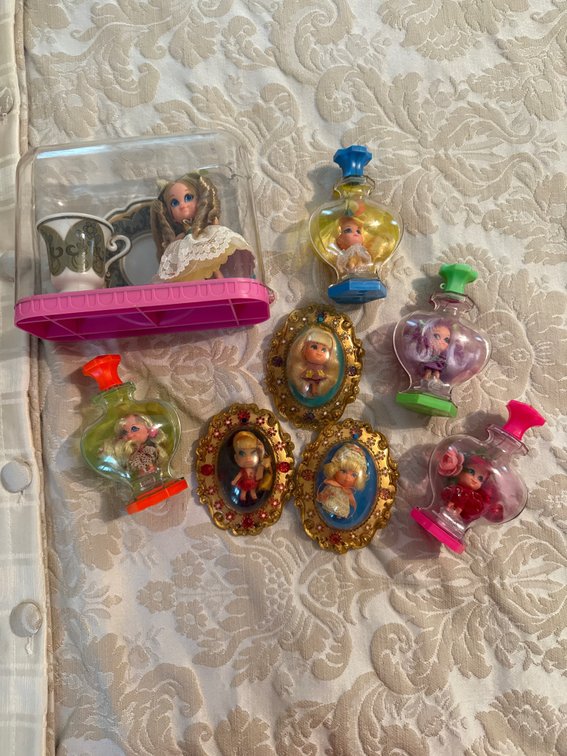 Liddle Kiddles Dolls Kolognes Perfume Bottle, Lucky Locket Kiddles, Tea Party Kiddles