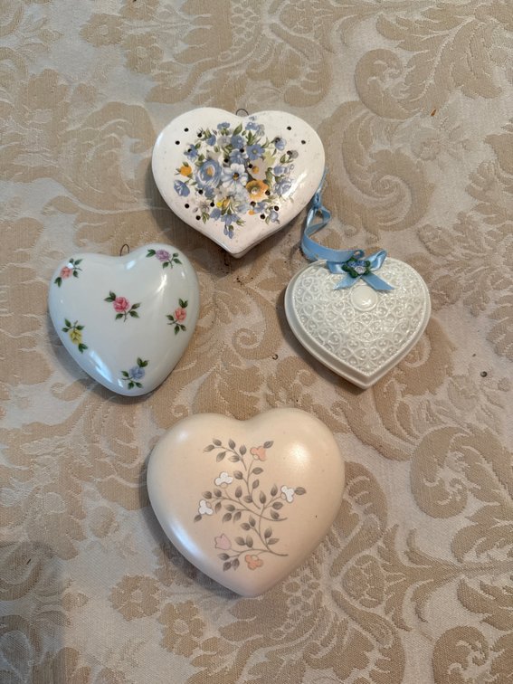 Vintage Heart-Shape Pomander Ball and Heart-Shape Trinkets