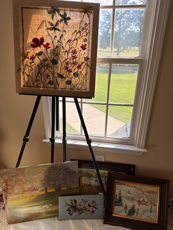 Paintings - Embroidered Floral Art with tripod easel