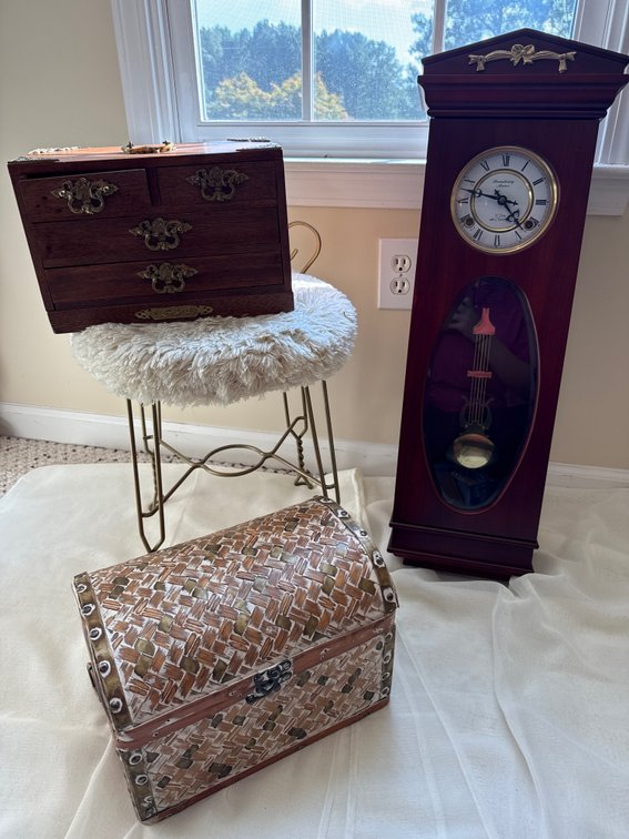 Small Grandfather-style Clock - Two Decor Storage Box - Stool